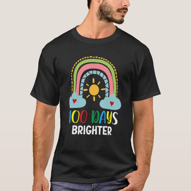 T-shirt 100 Days Brighter 100th Day Of School Pink Rainbow (Devant)