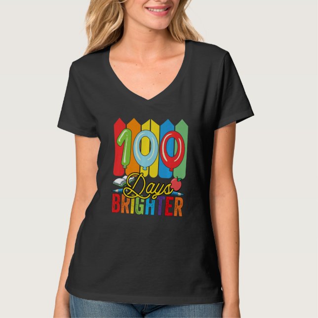T-shirt 100 Days Brighter For Teachers And Kids Students   (Devant)