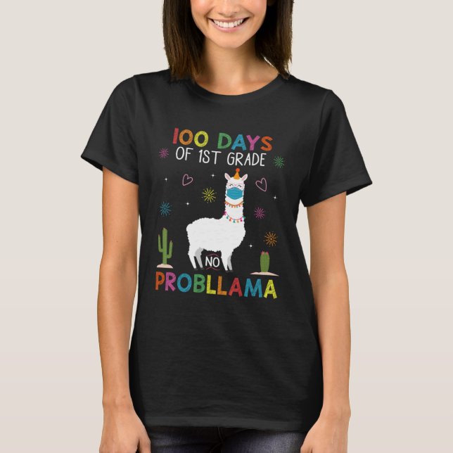 T-shirt 100 Days of 1st Grade No Probllama Llama Mask Quar (Devant)