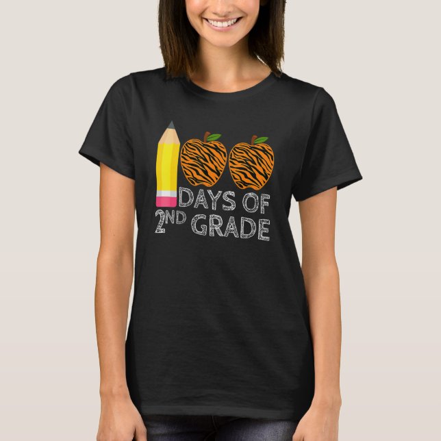T-shirt 100 Days Of 2nd Grade Tiger Print Happy 100th Day  (Devant)