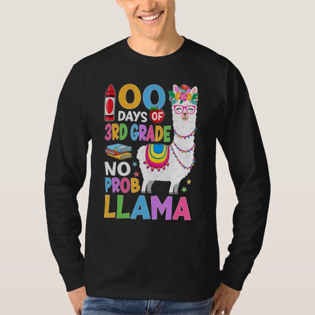 T-shirt 100 Days of 3rd Grade No Probllama 100th Day Girls (Devant)