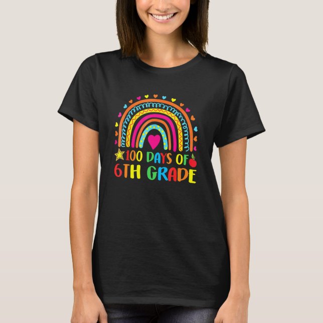 T-shirt 100 Days Of 6th Grade Leopard Rainbow 100th Day Of (Devant)