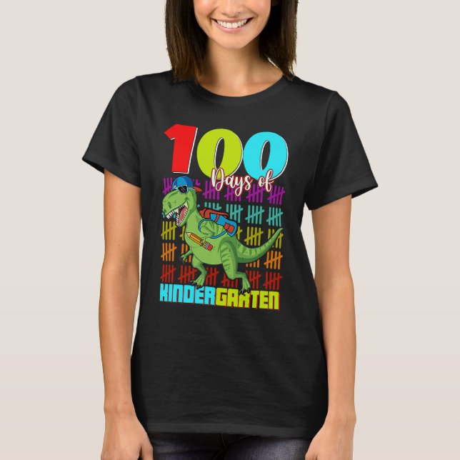 T-shirt 100 Days Of Kindergarten Dinosaur Rex Dinosaur  Bo (Devant)