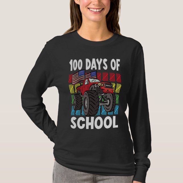 T-shirt 100 Days Of Kindergarten Mosnter Trucks  1 (Devant)