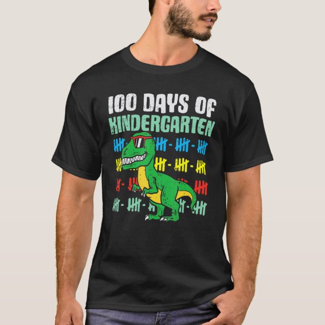 T-shirt 100 Days Of Kindergarten Trex Dinosaur 100th Day S (Devant)