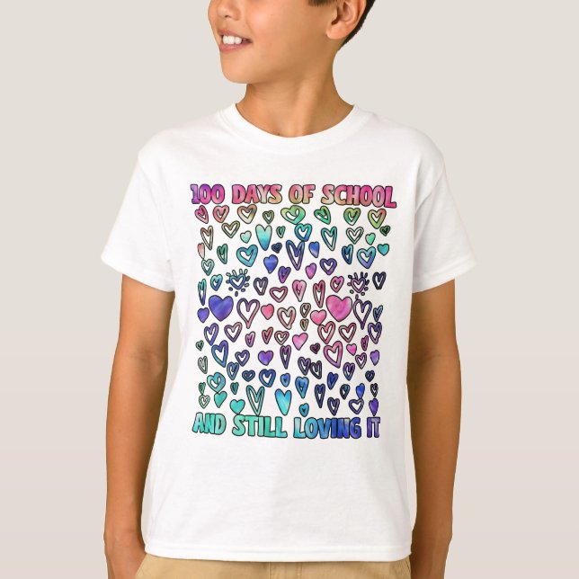 T-shirt 100 Days of School And Still Loving It hearts (Devant)