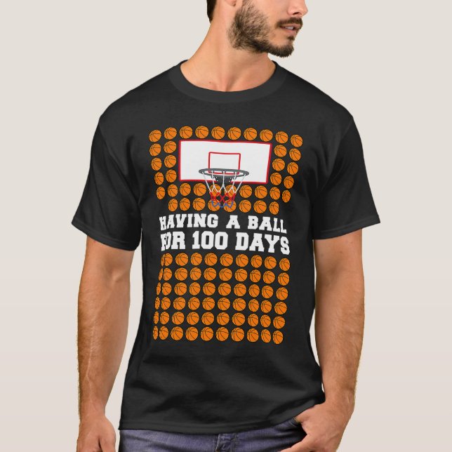 T-shirt 100 Days Of School Basketball 100th Day Balls  For (Devant)