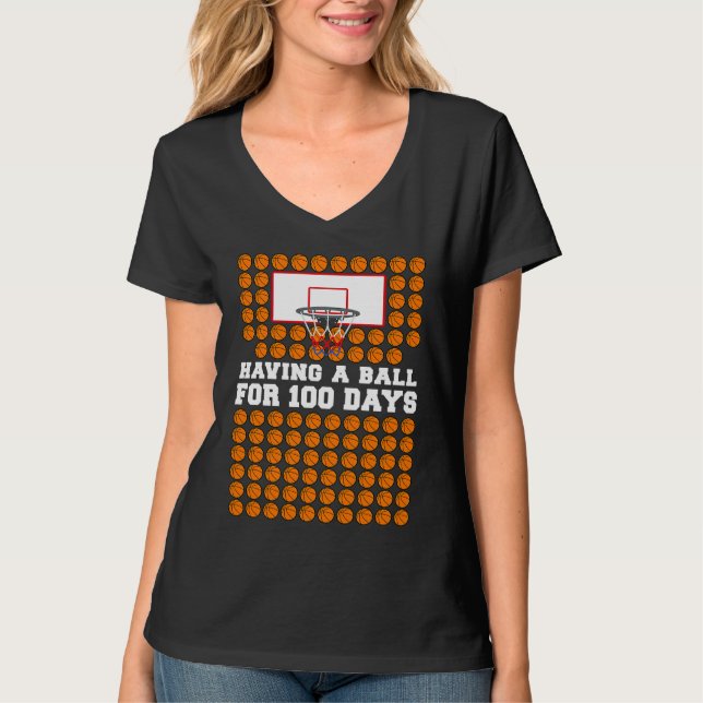 T-shirt 100 Days Of School Basketball 100th Day Balls  For (Devant)