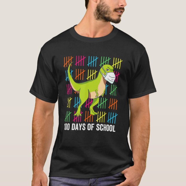 T-shirt 100 Days Of School Dinosaur Mask Fun Teacher Boys  (Devant)