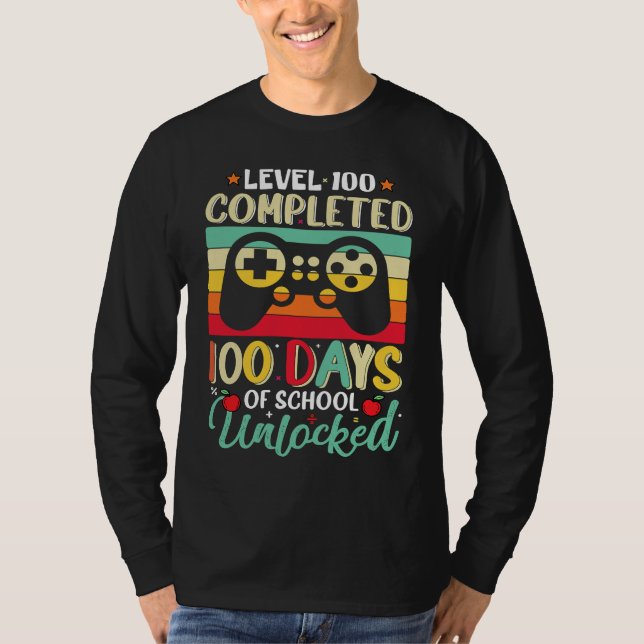 T-shirt 100 Days of School Level 100 Unlocked, Video Games (Devant)
