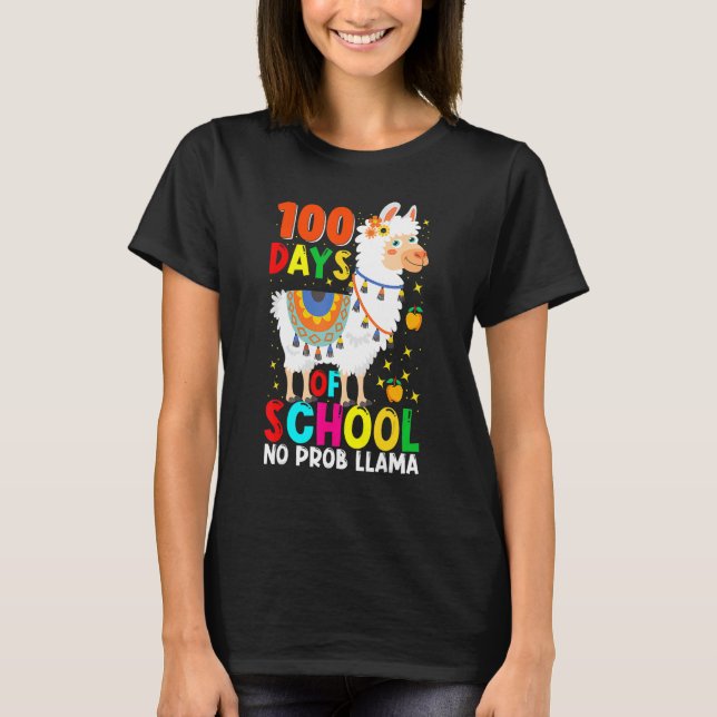 T-shirt 100 Days Of School No Prob Llama Llama Teacher And (Devant)