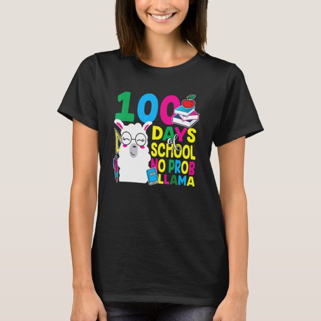 T-shirt 100 Days Of School No Prob-llama Llama Teacher And (Devant)
