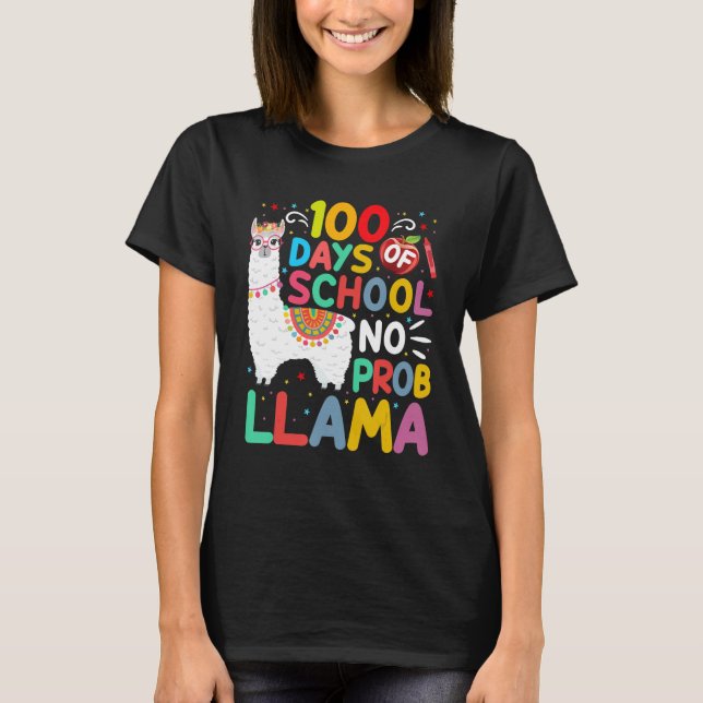 T-shirt 100 Days of School No Probllama Llama 100 Days of  (Devant)
