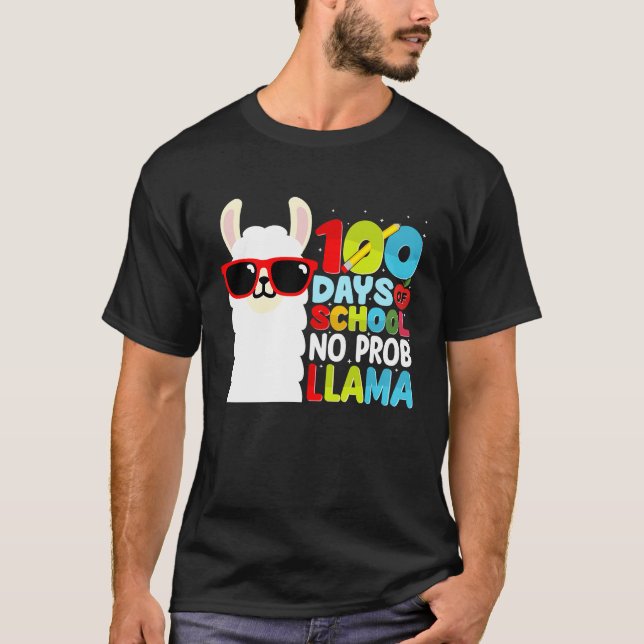 T-shirt 100 Days Of School No Probllama Llama Lover Studen (Devant)