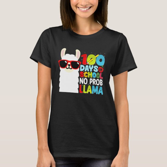 T-shirt 100 Days Of School No Probllama Llama Lover Studen (Devant)