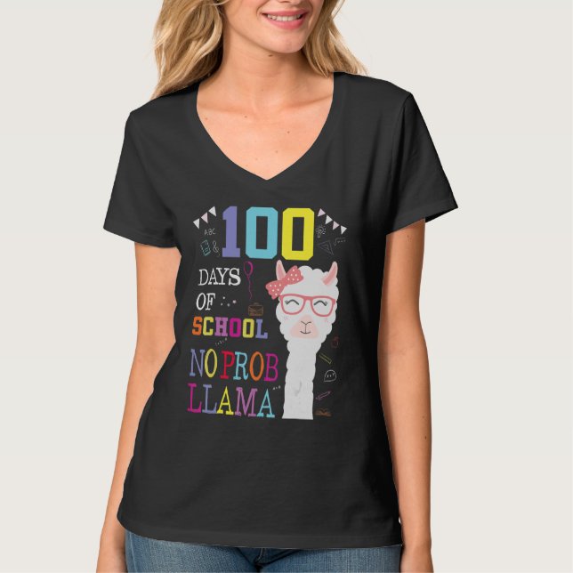 T-shirt 100 Days Of School Shirt No Probllama Llama 100Th  (Devant)