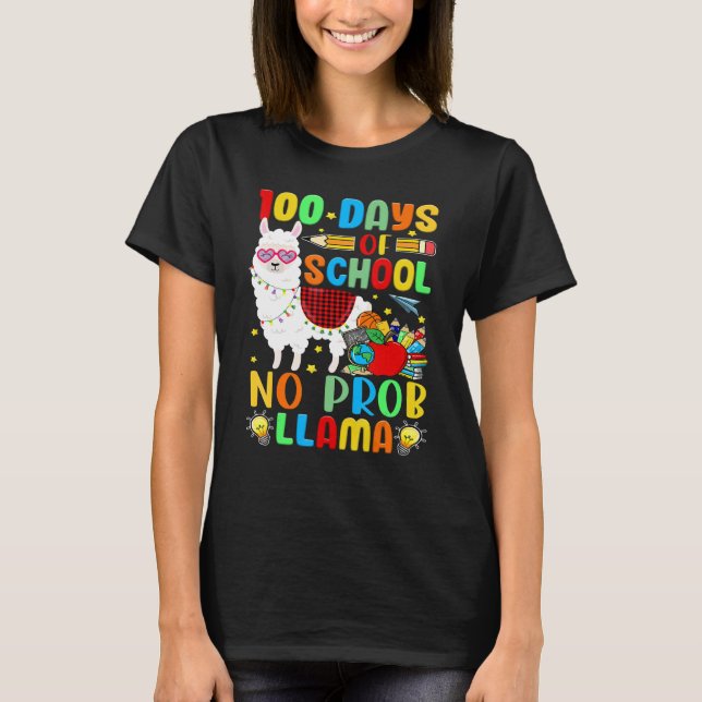 T-shirt 100 Days of School Shirt No Probllama Llama Plaid  (Devant)