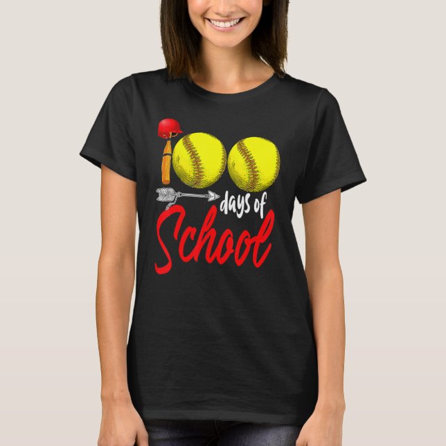 T-shirt 100 Days of School Softball Teacher Kids 100th Day (Devant)