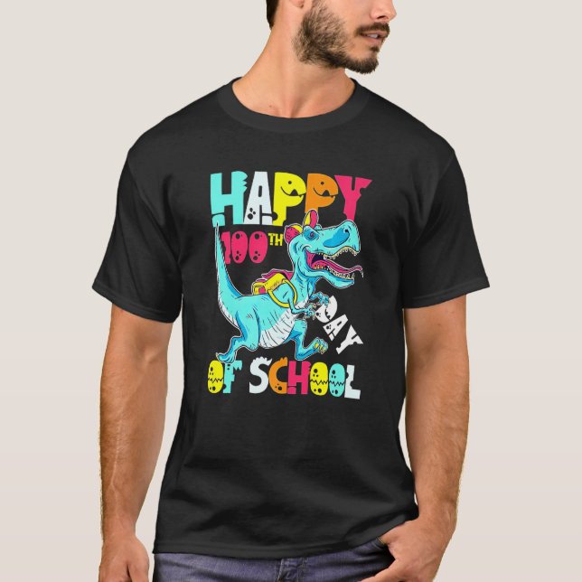 T-shirt 100 Days Of School Teacher And Student Trex Dinosa (Devant)