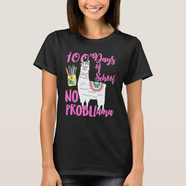T-shirt 100 Days Of School Tees No Probllama Llama 100th D (Devant)