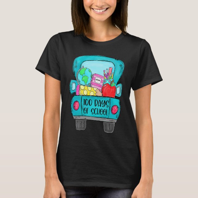 T-shirt 100 Days Of School Truck Pencil Apple Teacher Stud (Devant)