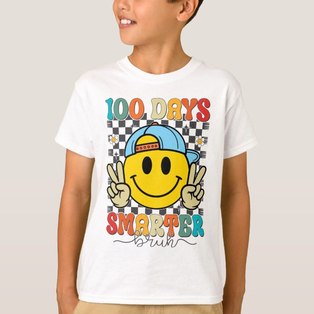 T-shirt 100 Days Smarter Bruh Funny 100 Days Of School (Devant)