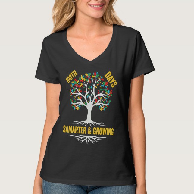 T-shirt 100 days smarter & growing puzzle tree 100th Day O (Devant)