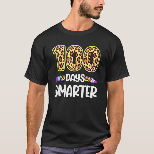 T-shirt 100 Days Smarter Leopard 100th Day Of School Stude (Devant)