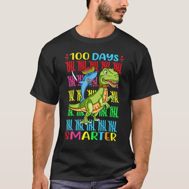 T-shirt 100 Days Smarter Of School Shark Dinosaur For kids (Devant)