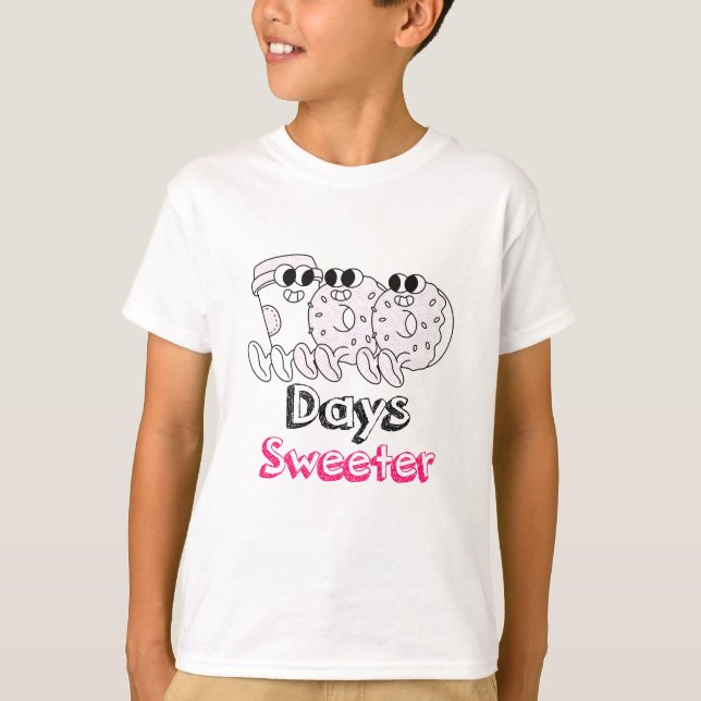 T-shirt 100 Days Sweeter - Cute Donuts with Coffee (Devant)