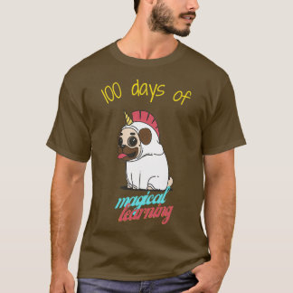 T-shirt 100 jours d'apprentissage magique avec un carlin m