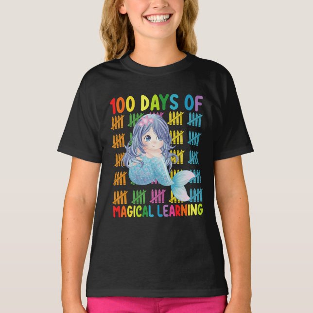 T-shirt 100 Jours D'Apprentissage Magique École De Sirène (Devant)