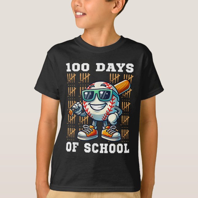 T-shirt 100 Jours De Baseball Scolaire 100E Jour D'École (Devant)
