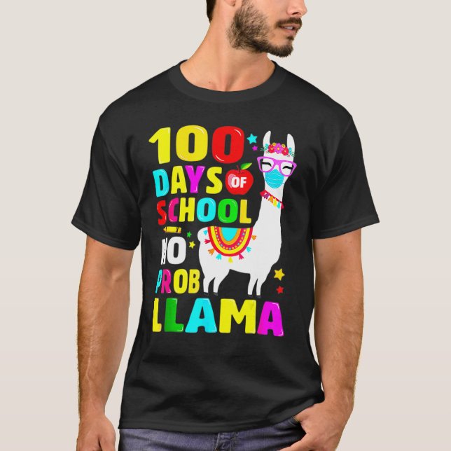 T-shirt 100 Jours De Chemise Scolaire Pas De Problème Llam (Devant)