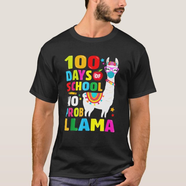 T-shirt 100 Jours De Chemise Scolaire Pas De Problème Llam (Devant)