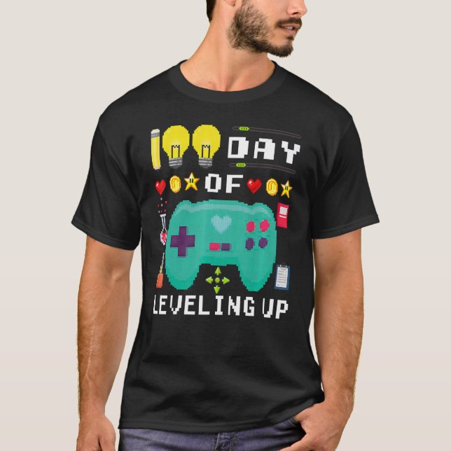 T-shirt 100 Jours de l'école nivellement up Video Gamer 10 (Devant)