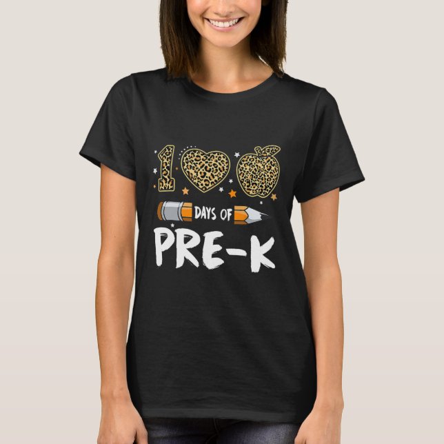 T-shirt 100 Jours De Pré K Professeur Étudiant Leopard Heu (Devant)