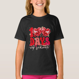 T-shirt 100 Jours d'École Cœur Disco Style Enseignant roug