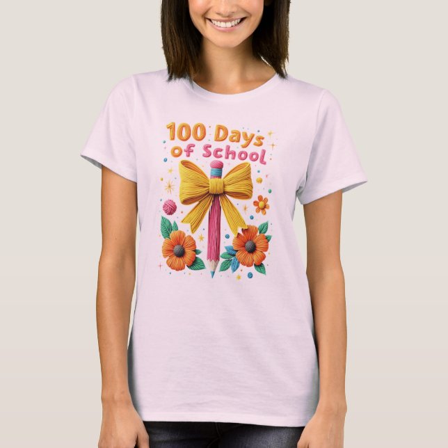 T-shirt 100 jours d'école - Design de crayon floral (Devant)