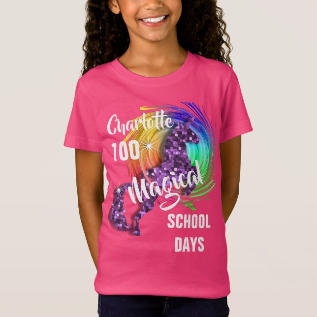T-Shirt 100 Jours D'École Magique Unicorne Personnalisée (Devant)