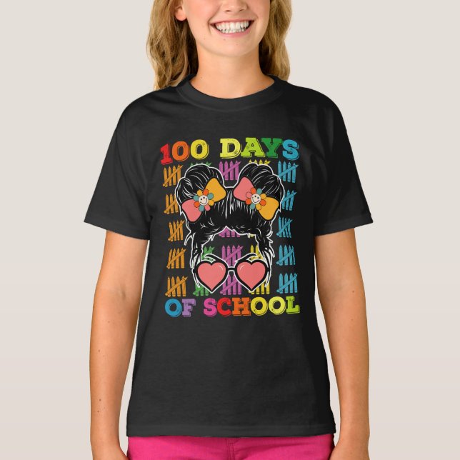 T-shirt 100 Jours D'École Messy Bun Enseignant (Devant)