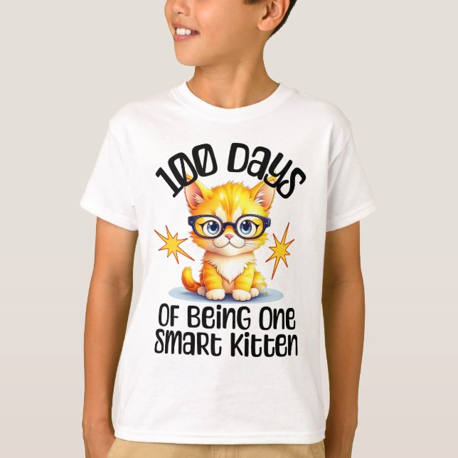 T-shirt 100 jours d'école - mignon chaton portant des lune (Devant)