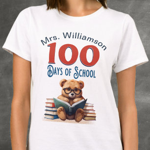 T-shirt 100 Jours d'École Ourson Mignon Lecture Enseignant