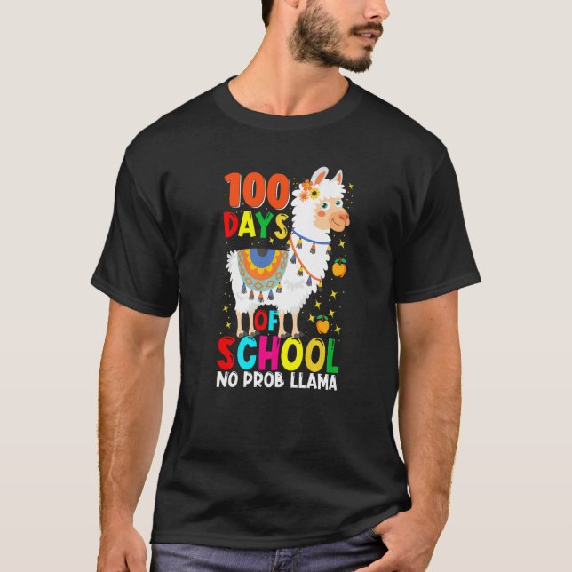 T-shirt 100 Jours D'école Pas De Prob-llama Llama Enseigna (Devant)