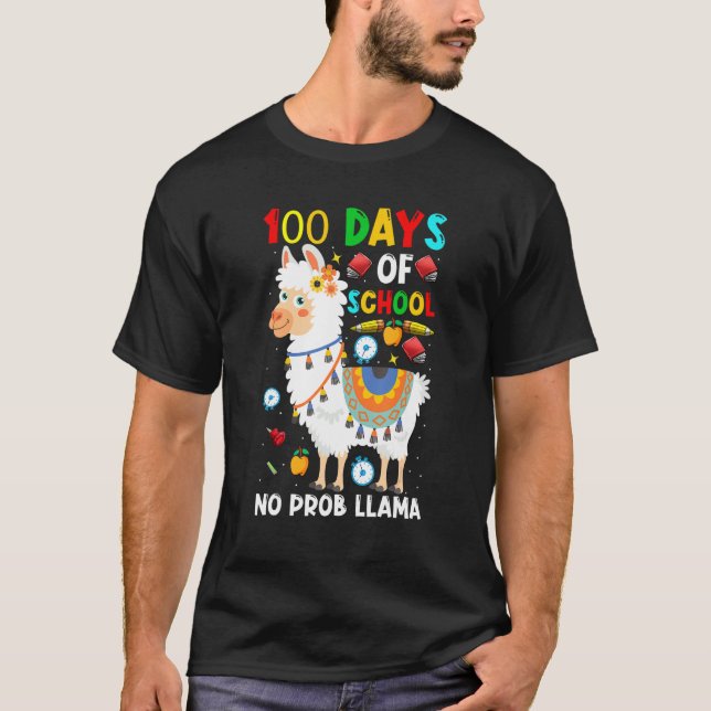 T-shirt 100 Jours D'école Pas De Problama Lama Professeur  (Devant)