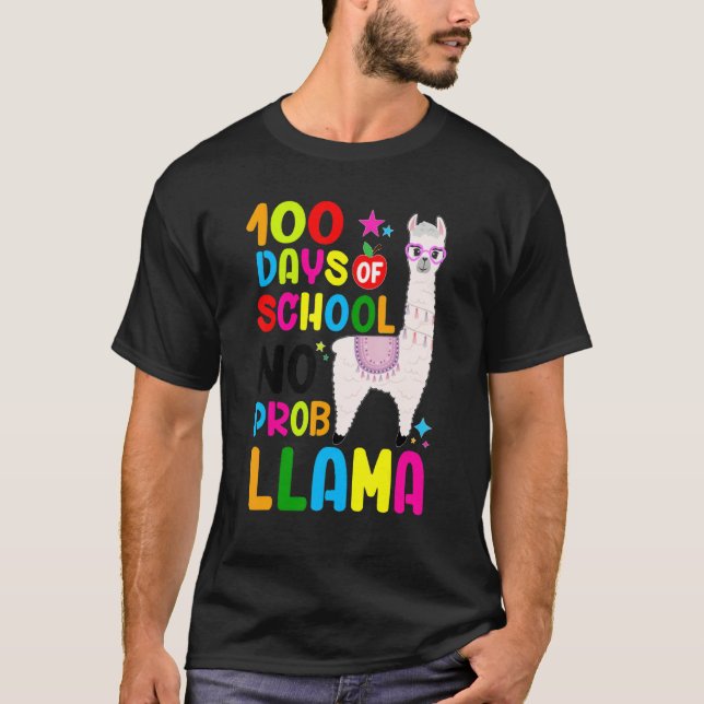 T-shirt 100 Jours D'école Pas De Problème Llama Professeur (Devant)