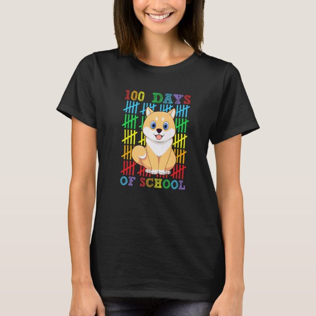 T-shirt 100 jours d'école Shiba Inu Chien Amant Cool 100èm (Devant)