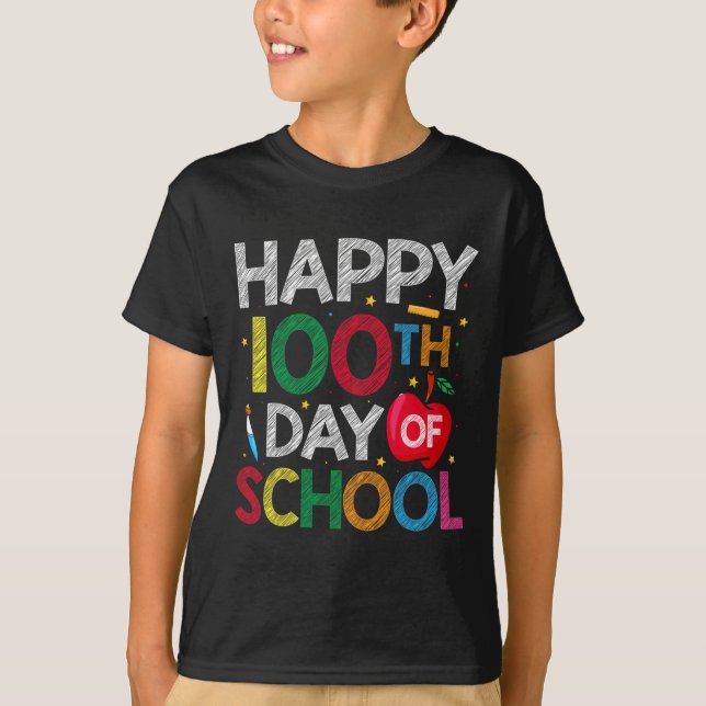 T-shirt 100 Jours D'Enseignant Scolaire Et Enfants Joyeux  (Devant)