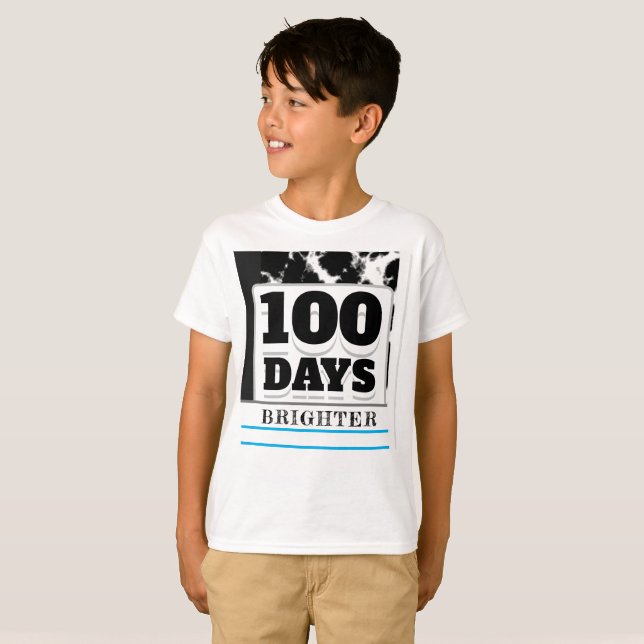 T-shirt 100 Jours plus brillant 100e Jour École Noir Blanc (Devant entier)