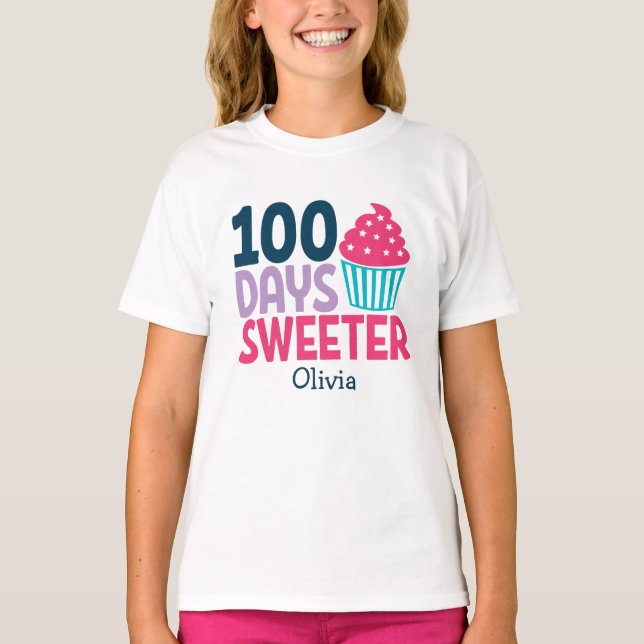 T-shirt 100 jours plus doux| Cute Cupcake personnalisée (Devant)